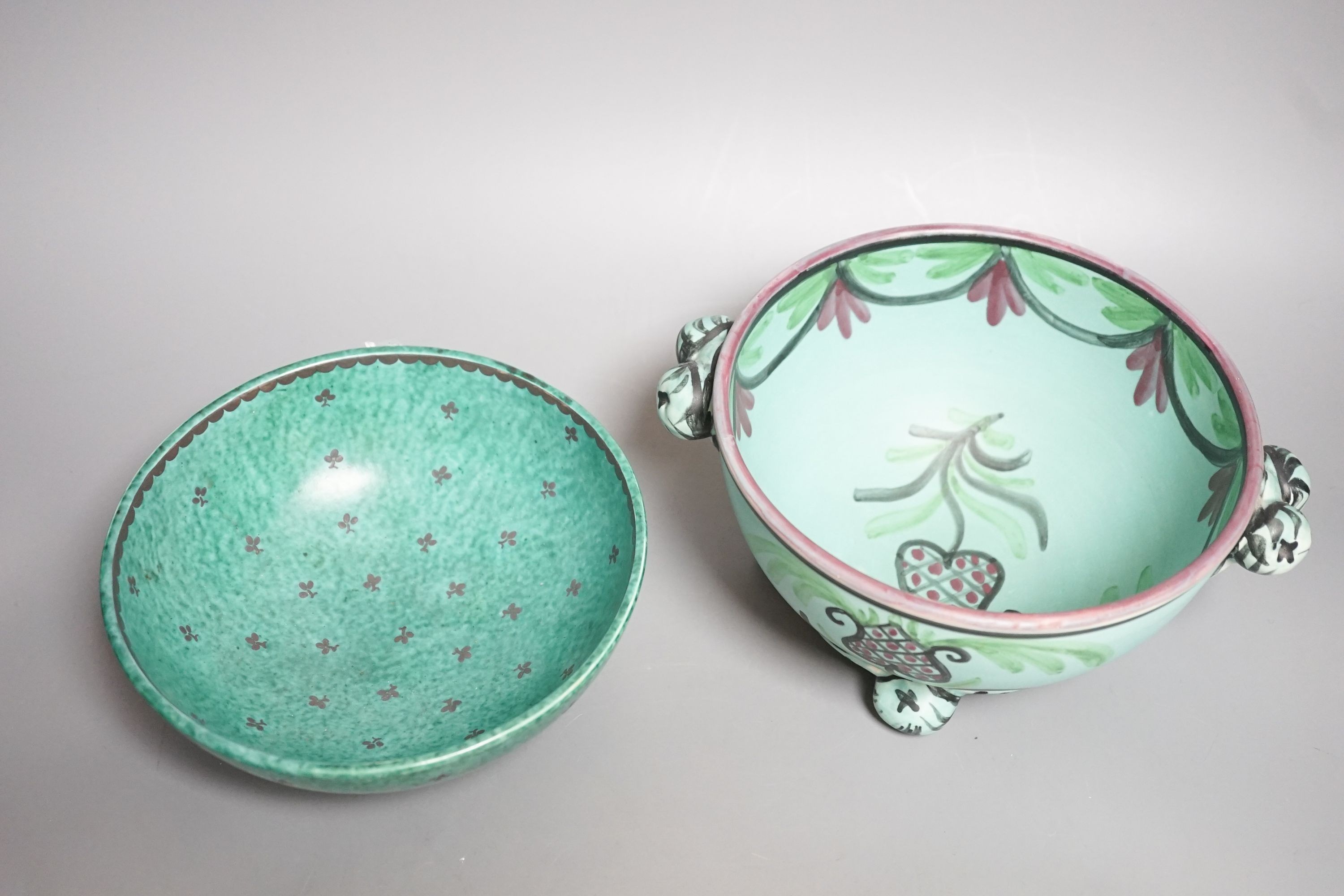 A Gustavsberg Argentaware bowl, designed by Wilhelm Kage and an Egersund two handled bowl 22cm